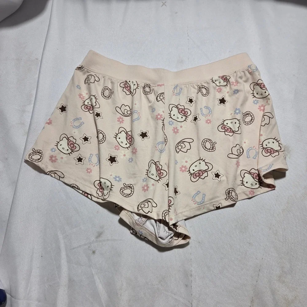 Hello Kitty Sanrio Cowgirl Pajama Shorts Peach Y2K Western Print Sleepwear XCH